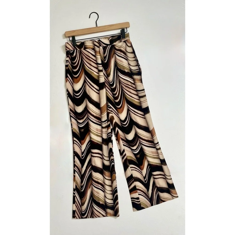 ZARA Printed Flare Pants Brown Green Stripes Blogger Favorite Chic Party X-Small - Picture 3 of 16